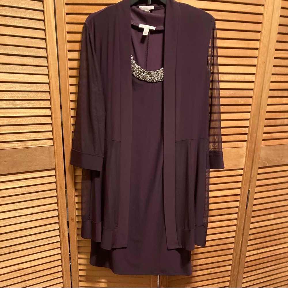 Dress Barn Plum/Eggplant Dress w/Embellishments & Jacket Set